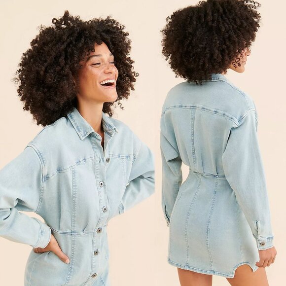 Free People Dresses & Skirts - New! Free People Light Blue Amber Denim Mini Dress Size 4 - 1853